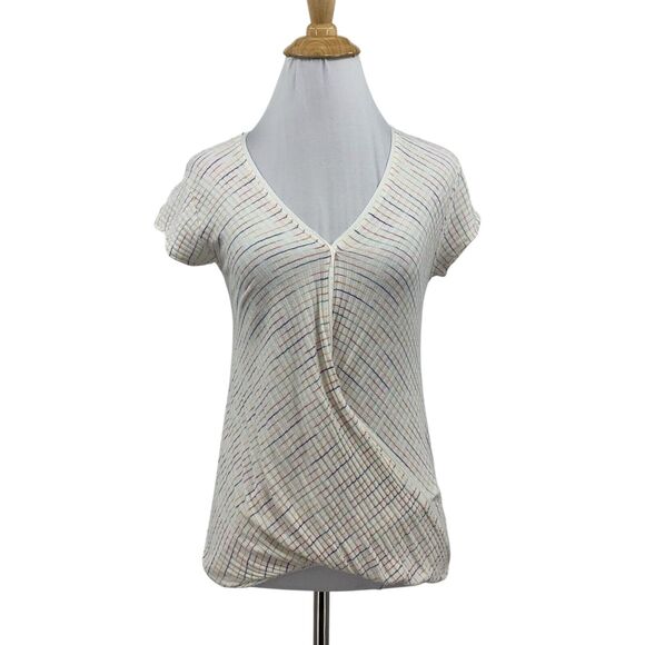 Maeve Tops - Maeve Shirt Womens XS White Multi Rainbow Stripe Leila Faux Wrap Anthropologie